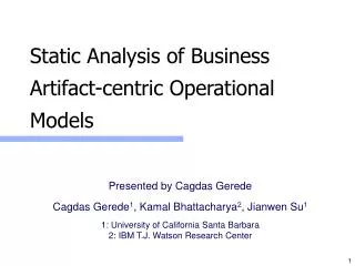 Static Analysis of Business Artifact-centric Operational Models