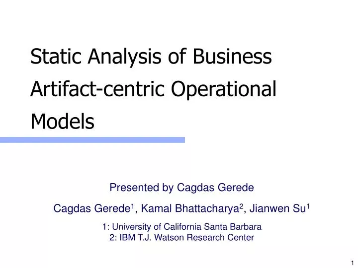 static analysis of business artifact centric operational models