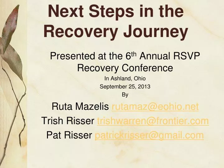 next steps in the recovery journey