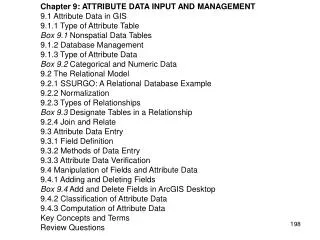 Chapter 9: ATTRIBUTE DATA INPUT AND MANAGEMENT 9.1 Attribute Data in GIS