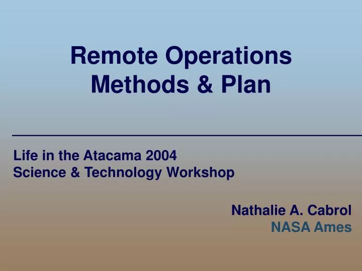 remote operations methods plan