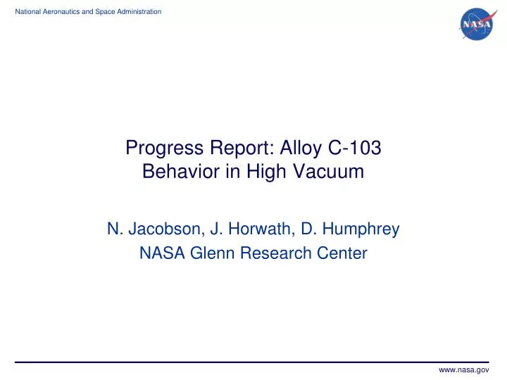 progress report alloy c 103 behavior in high vacuum