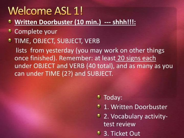 welcome asl 1