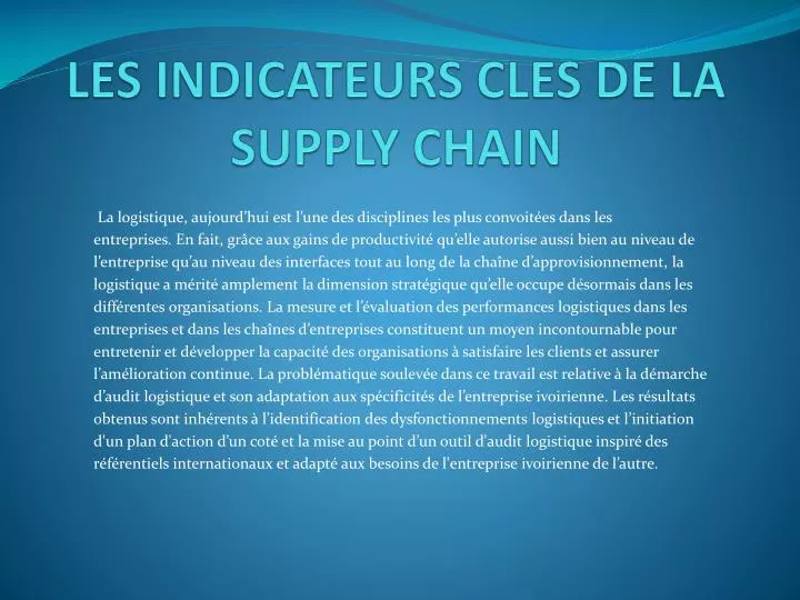 les indicateurs cles de la supply chain