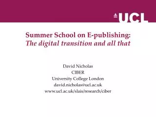 Summer School on E-publishing: The digital transition and all that