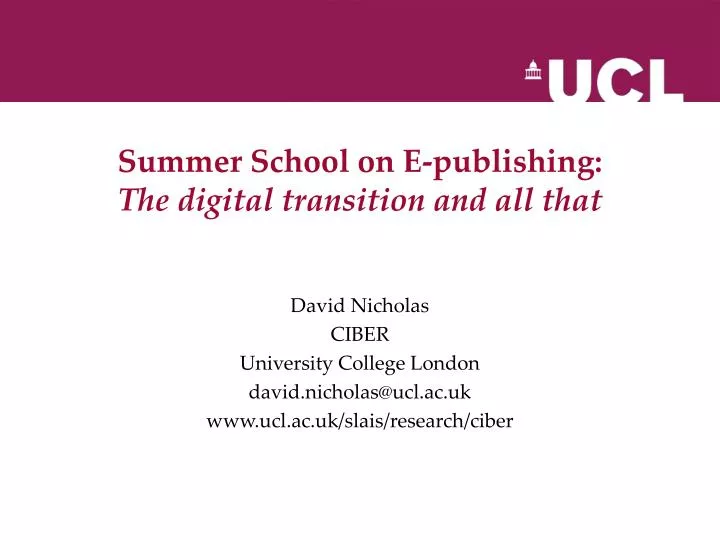 summer school on e publishing the digital transition and all that