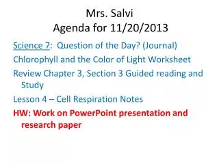 Mrs. Salvi Agenda for 11/20/2013