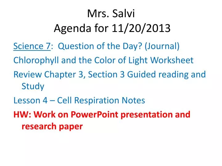 mrs salvi agenda for 11 20 2013