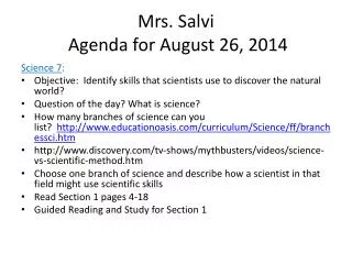 Mrs. Salvi Agenda for August 26, 2014