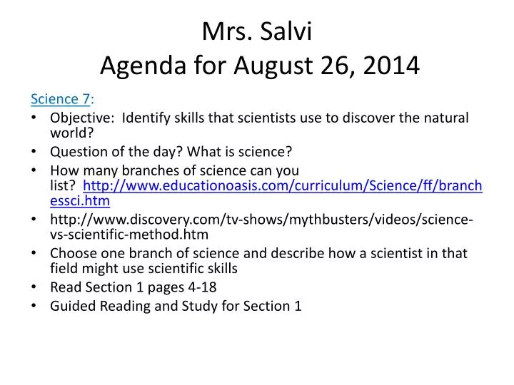 mrs salvi agenda for august 26 2014