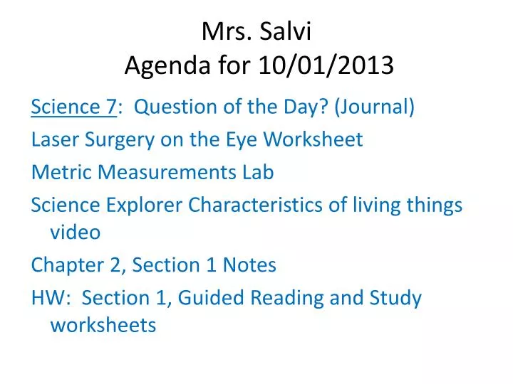 mrs salvi agenda for 10 01 2013