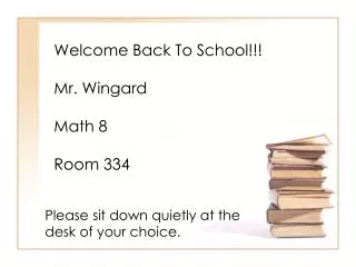 Welcome Back To School!!! Mr. Wingard Math 8 Room 334