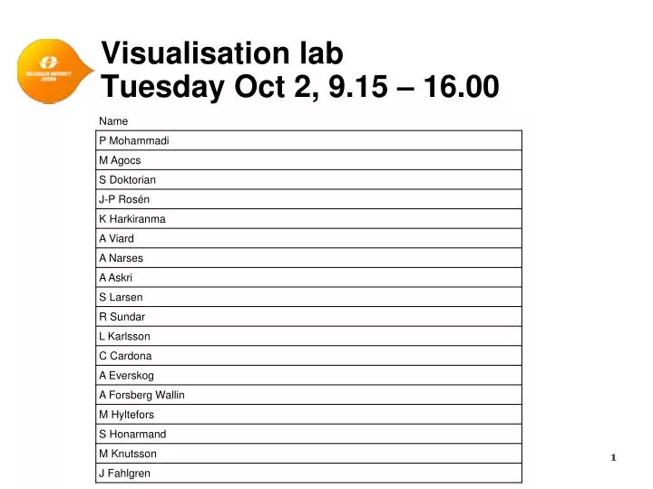 visualisation lab tuesday oct 2 9 15 16 00
