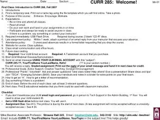 CURR 285: Welcome!