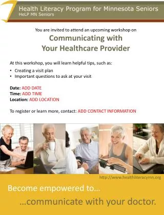 You are invited to attend an upcoming workshop on Communicating with Your Healthcare Provider