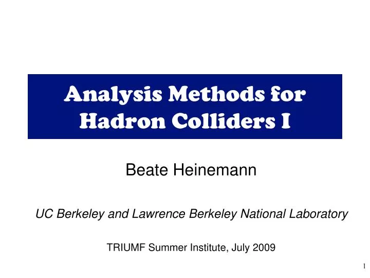 analysis methods for hadron colliders i