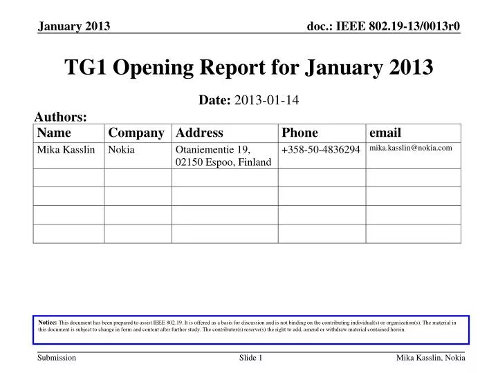 tg1 opening report for january 2013