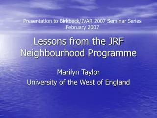 Lessons from the JRF Neighbourhood Programme