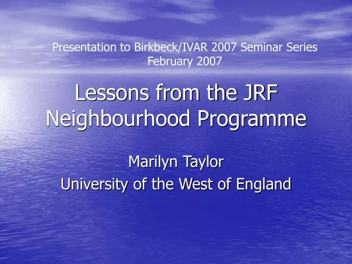 lessons from the jrf neighbourhood programme