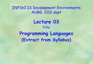 INF160 IS Development Environments AUBG, COS dept