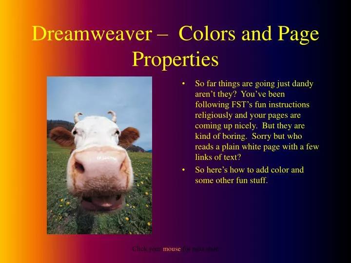 dreamweaver colors and page properties