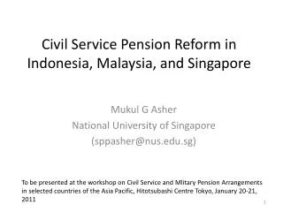 Civil Service Pension Reform in Indonesia, Malaysia, and Singapore