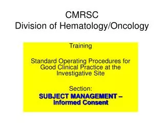 CMRSC Division of Hematology/Oncology