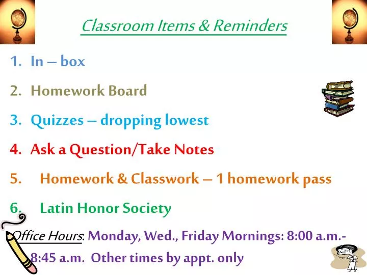 classroom items reminders