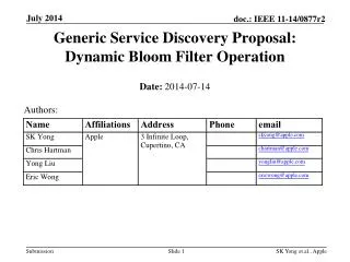Generic Service Discovery Proposal: Dynamic Bloom Filter Operation