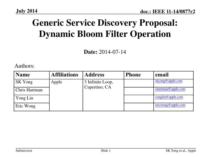 generic service discovery proposal dynamic bloom filter operation