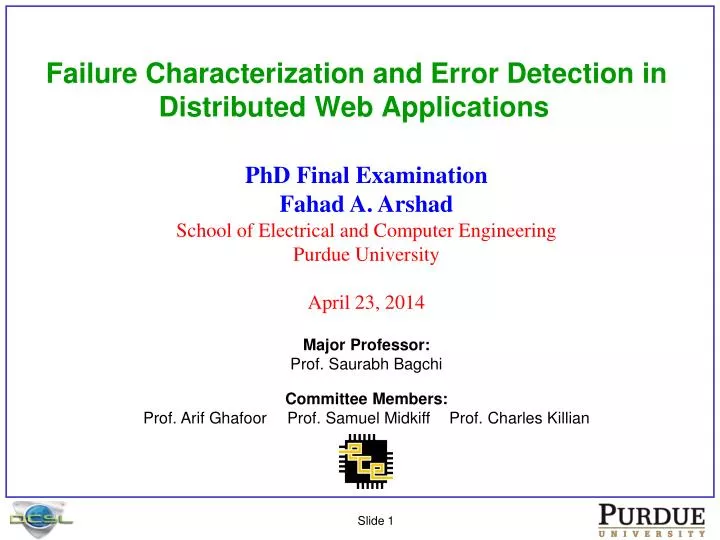 failure characterization and error detection in distributed web applications