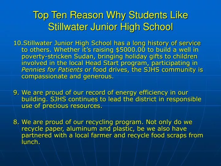 top ten reason why students like stillwater junior high school