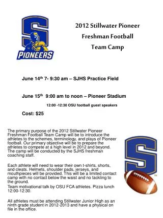 2012 Stillwater Pioneer Freshman Football Team Camp