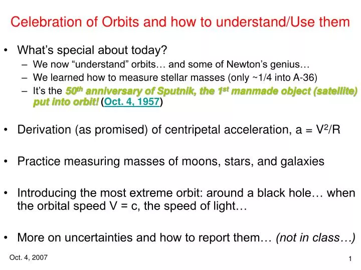 celebration of orbits and how to understand use them