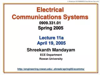 Electrical Communications Systems 0909.331.01 Spring 2005