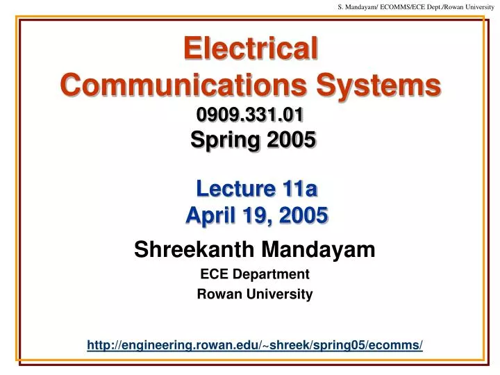 electrical communications systems 0909 331 01 spring 2005