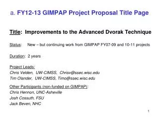 a. FY12-13 GIMPAP Project Proposal Title Page