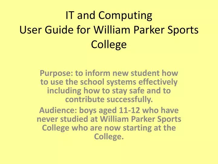 it and computing user guide for william parker sports college