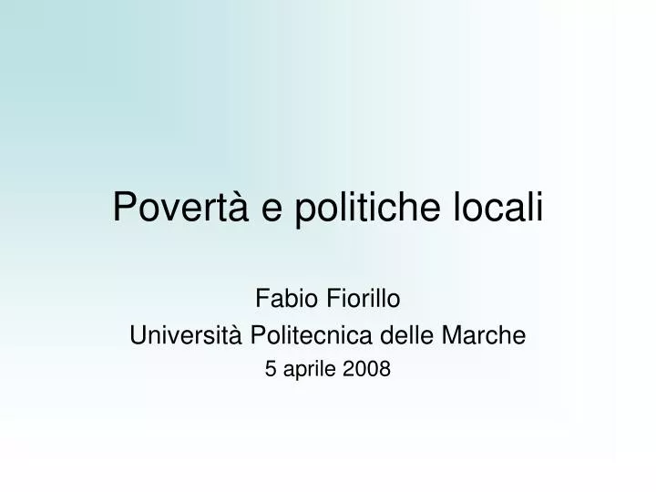 povert e politiche locali