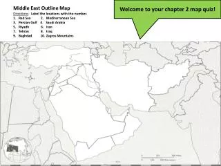 Middle East Outline Map Directions : Label the locations with the number.
