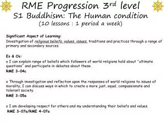 RME Progression 3 rd level S1 Buddhism: The Human condition (10 lessons : 1 period a week)