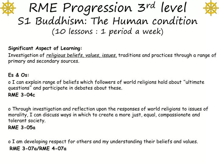 rme progression 3 rd level s1 buddhism the human condition 10 lessons 1 period a week