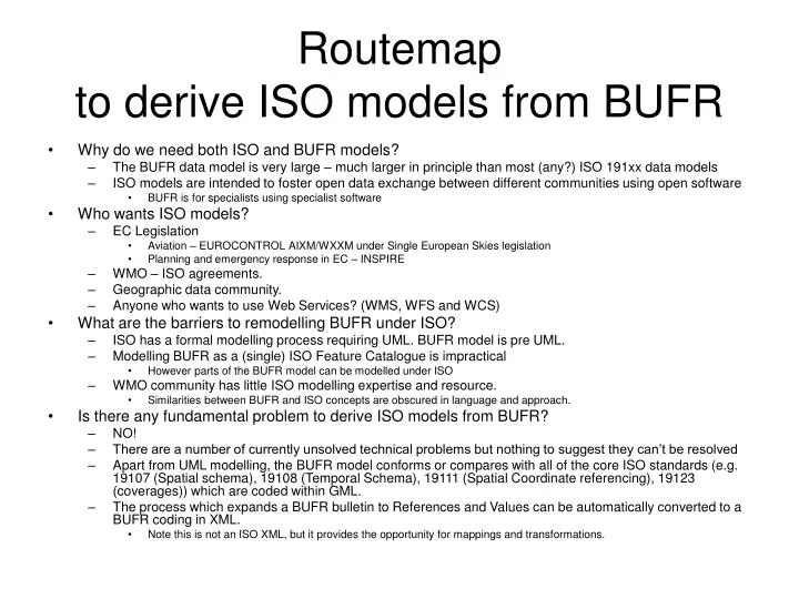 routemap to derive iso models from bufr