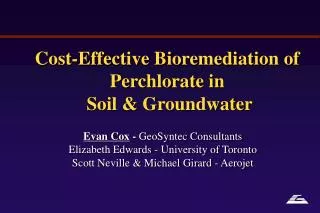 Cost-Effective Bioremediation of Perchlorate in Soil &amp; Groundwater