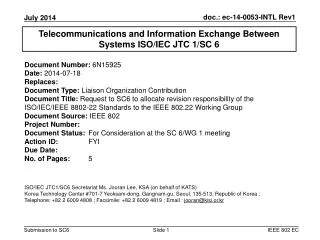 Document Number: 6N15925 Date: 2014-07-18 Replaces: