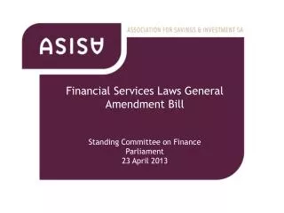 Financial Services Laws General Amendment Bill Standing Committee on Finance Parliament