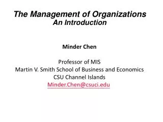 The Management of Organizations An Introduction