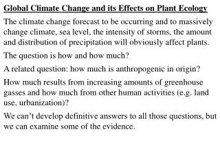 Global Climate Change and its Effects on Plant Ecology