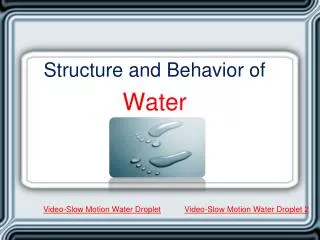 Structure and Behavior of Water