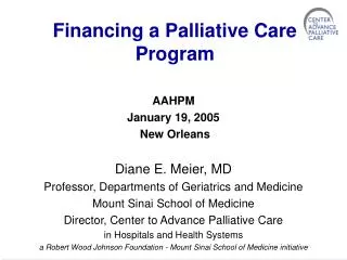 Financing a Palliative Care Program